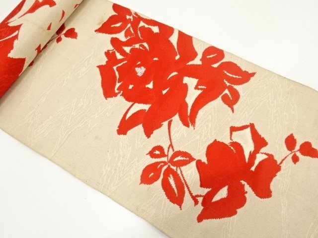 アンティーク　薔薇模様織り出し　八寸帯地反物